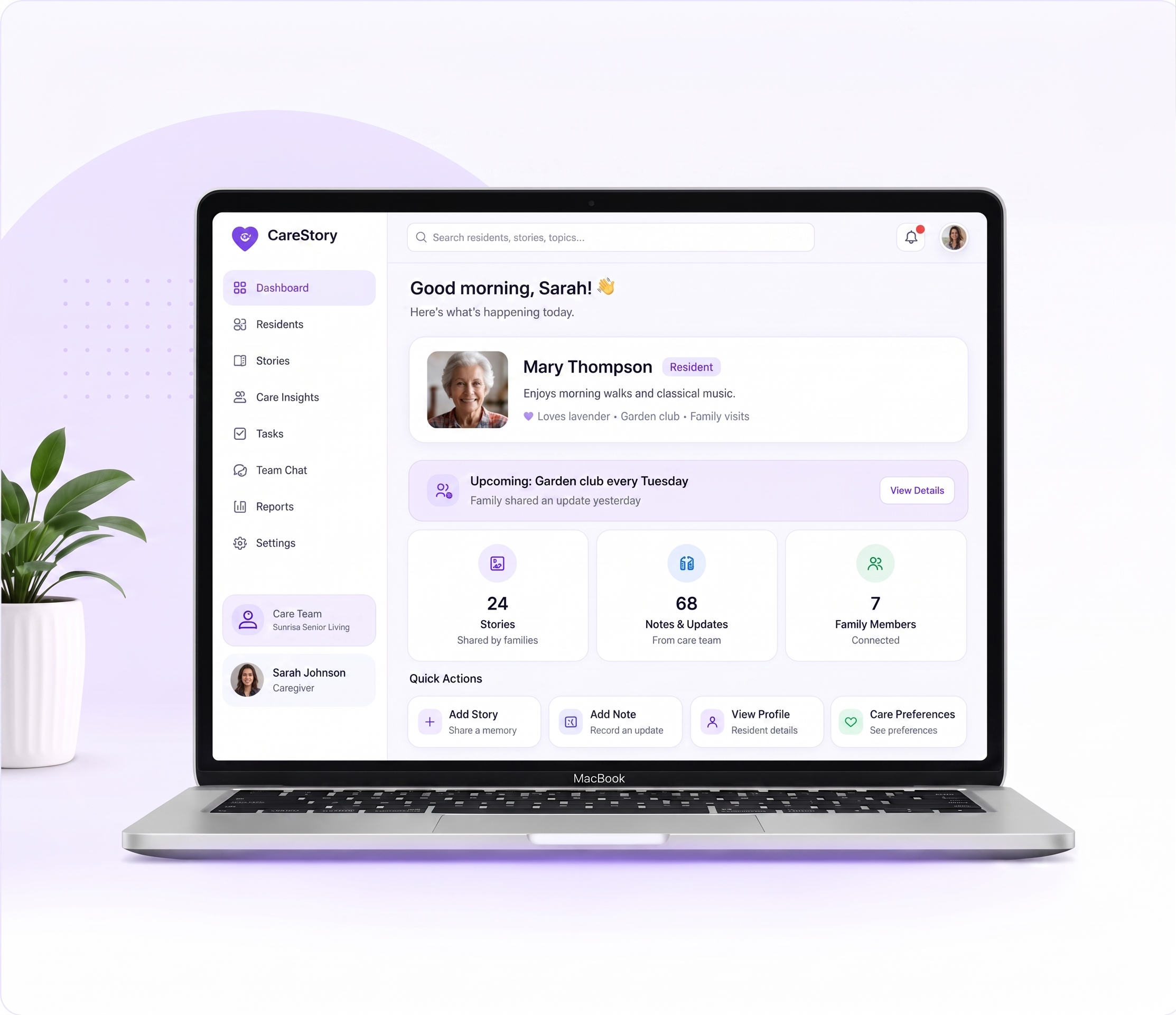 CareStory Dashboard on Laptop